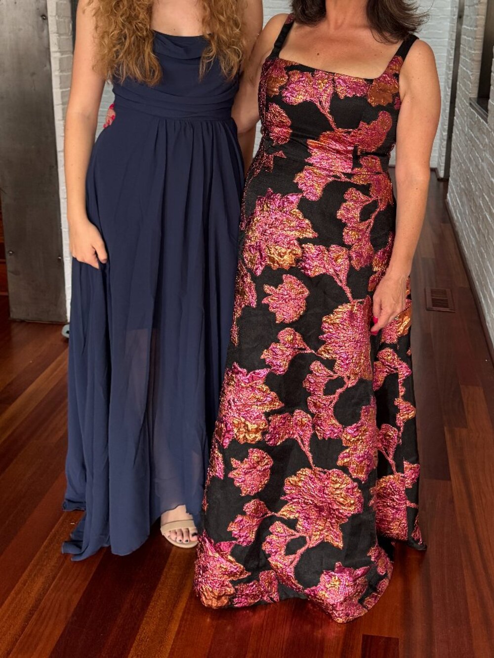 Dress the Population Black Maxi Dress with Pink and Gold Floral Brocade XL - Picture 3 of 5
